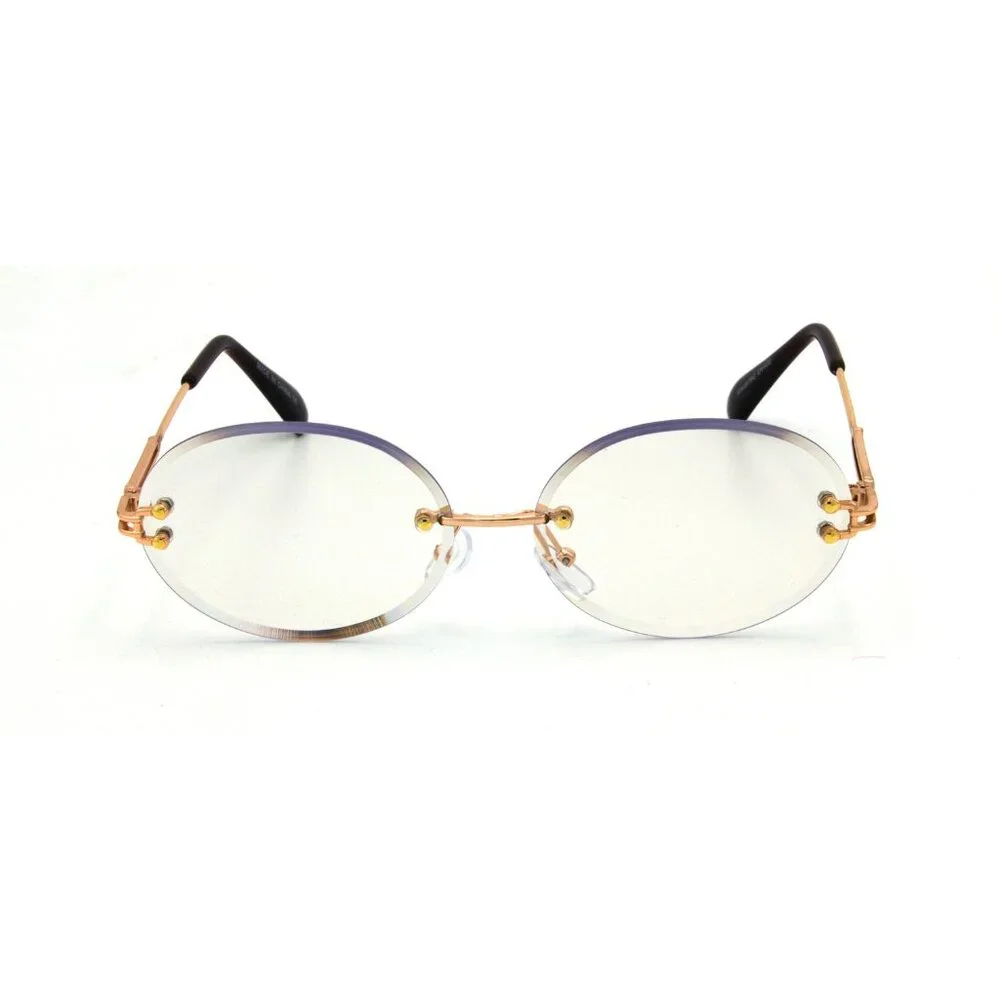Men Hip Hop Sunglasses Oval Rimless Clear Lens‎ Diamond Cut Migos Quevo Shades